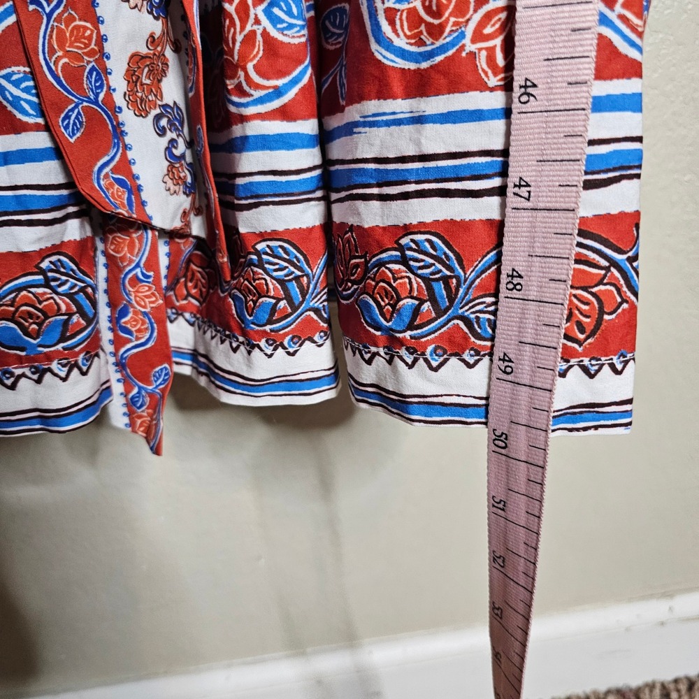 Love Wednesday Savanna BlockPrint Midi Dress Orange Ivory Blue Medium cotton - Picture 13 of 13